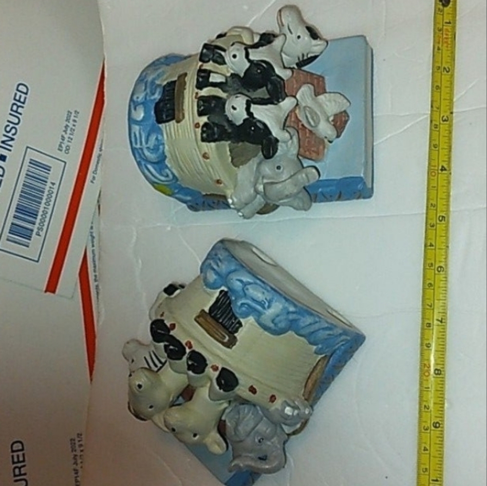 American Vintage Animal Ceramic Bookends - Blue and Cream